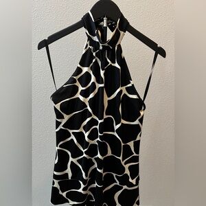 White House Black Market 100% Silk Animal Print Halter Top/Open back SzL